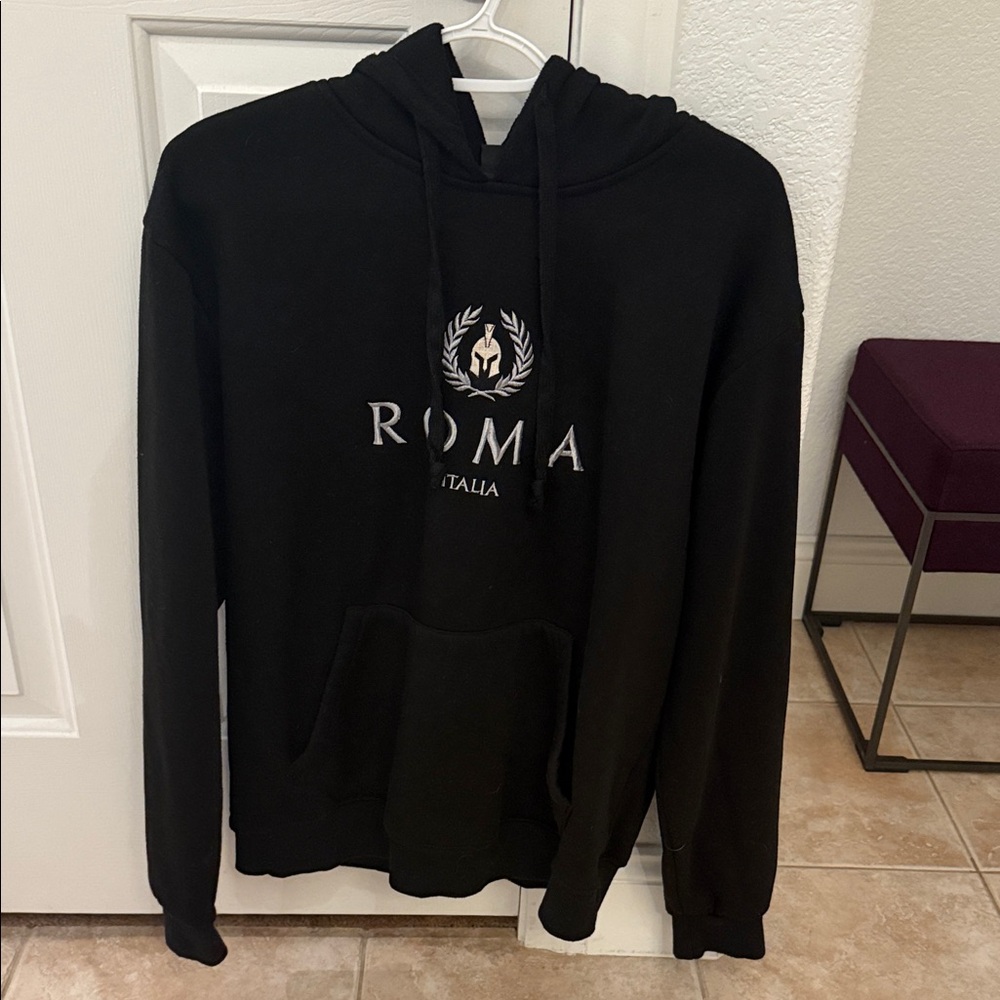 Roma Italia Black Hoodie with White Logo